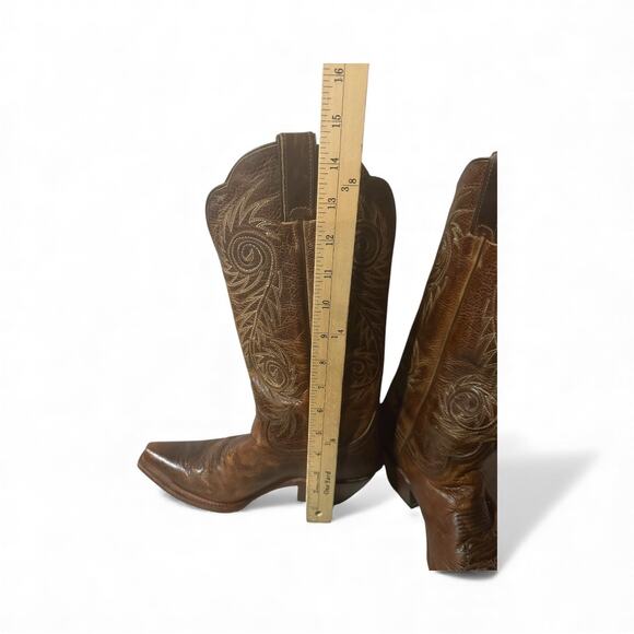 Justin L4332 Brown Damiana Cow Snipped Toe Western Boots Women Sz 7B Embroidered - Picture 9 of 9